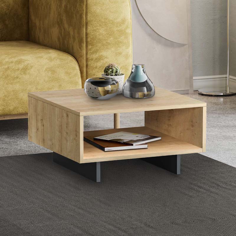 Τραπεζάκι σαλονιού Hola Megapap χρώμα sapphire oak - ανθρακί 60x60x32εκ.