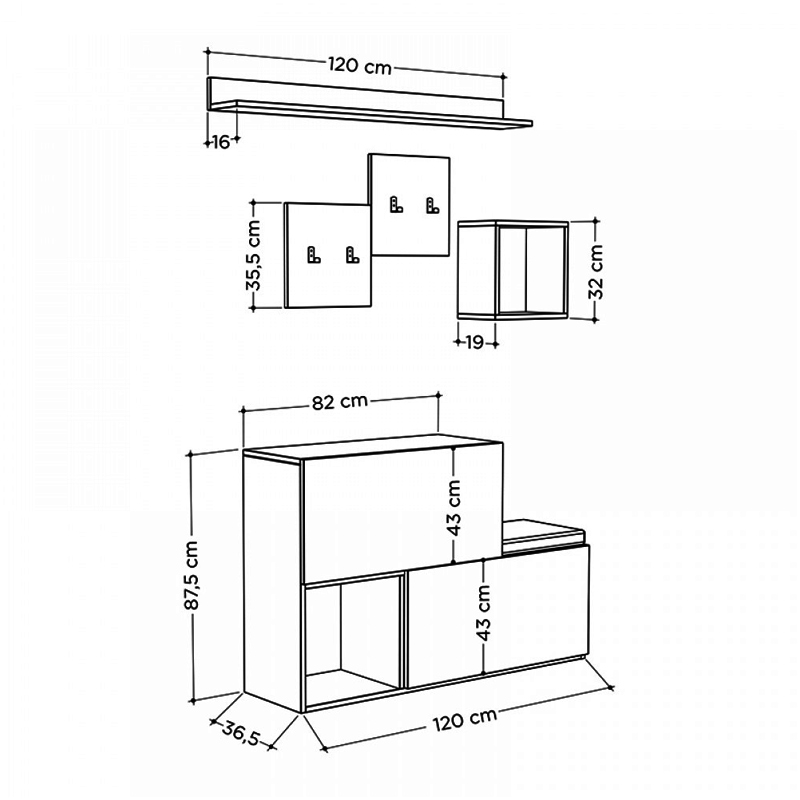 Έπιπλο εισόδου - παπουτσοθήκη Holdon Megapap sapphire oak/ανθρακί 120x36,5x87,5εκ.