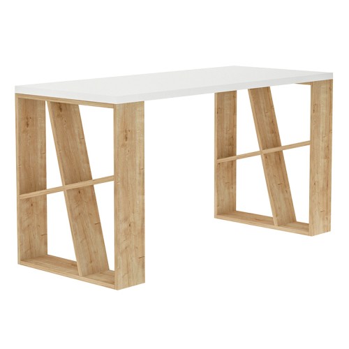 Γραφείο εργασίας Honey Megapap χρώμα λευκό - sapphire oak 137x60x75εκ