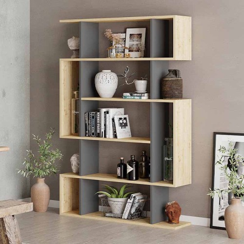 Βιβλιοθήκη Mito Megapap χρώμα sapphire oak - ανθρακί 108x25x161εκ.