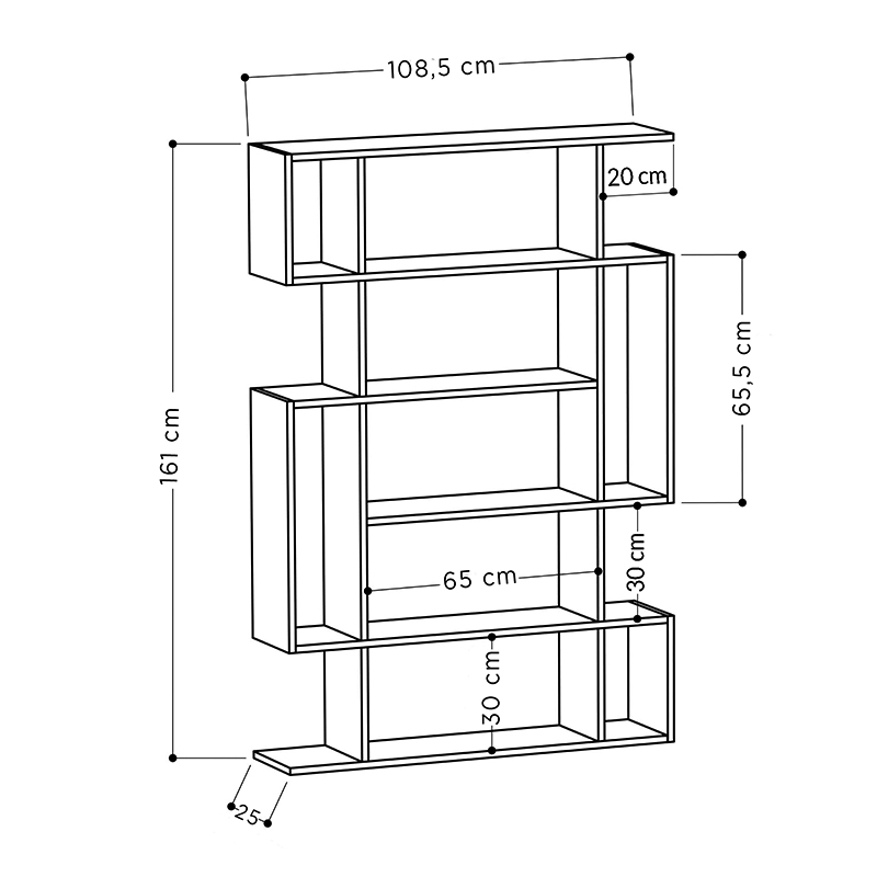 Βιβλιοθήκη Mito Megapap χρώμα sapphire oak - ανθρακί 108x25x161εκ.