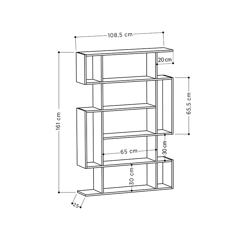 Βιβλιοθήκη Mito Megapap χρώμα λευκό 108x25x161εκ.