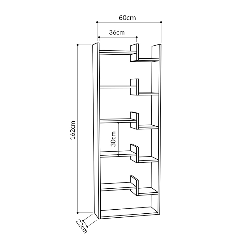 Βιβλιοθήκη Oppa Megapap χρώμα sapphire oak/λευκό 60x22x162εκ.