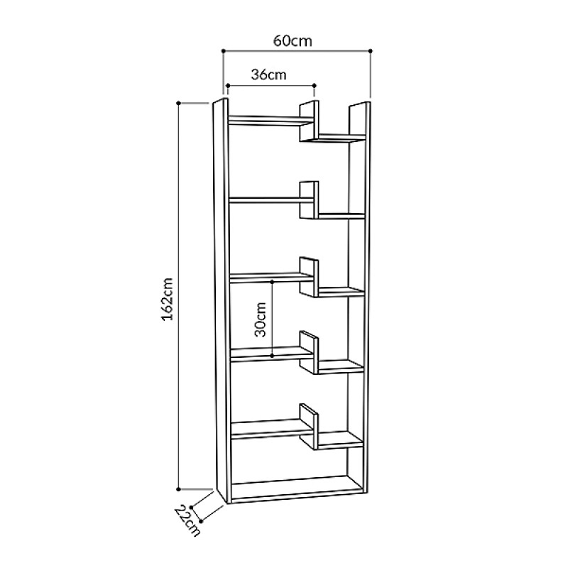 Βιβλιοθήκη Oppa Megapap χρώμα sapphire oak/λευκό 60x22x162εκ.