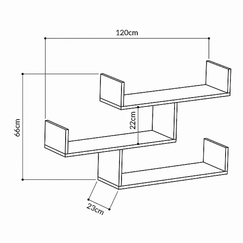Ραφιέρα τοίχου Tibet Megapap χρώμα λευκό 119x22x66εκ.