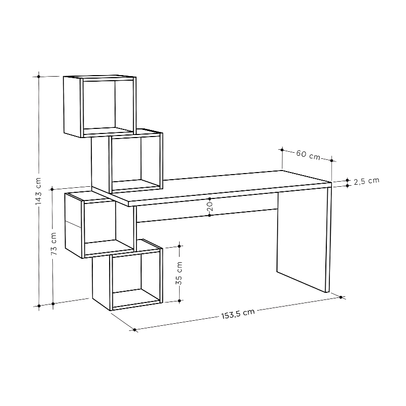 Γραφείο εργασίας Balance Megapap χρώμα λευκό 153,5x60x140εκ