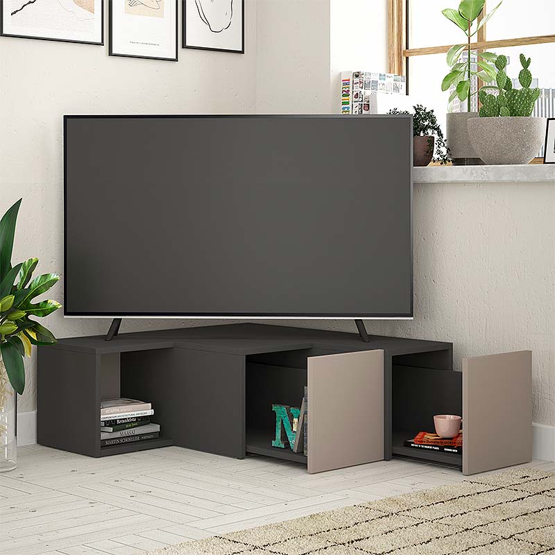 Έπιπλο τηλεόρασης γωνιακό Compact Megapap χρώμα ανθρακί - ανοιχτή μόκα 94,2x90,6x31,4εκ.