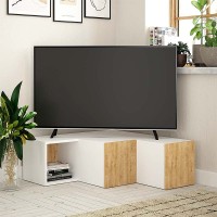 Έπιπλο τηλεόρασης γωνιακό Compact Megapap χρώμα λευκό - sapphire oak 94,2x90,6x31,4εκ.