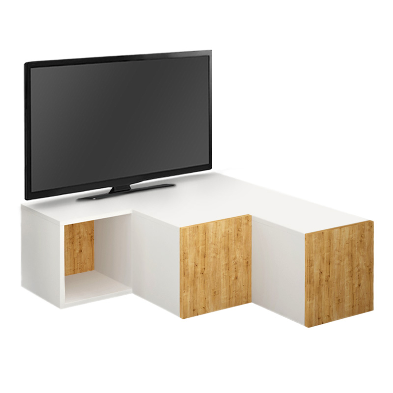 Έπιπλο τηλεόρασης γωνιακό Compact Megapap χρώμα λευκό - sapphire oak 94,2x90,6x31,4εκ.