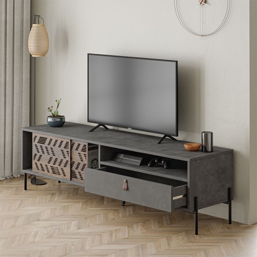 Έπιπλο τηλεόρασης Dionysos Megapap χρώμα γκρι ρετρό 170x45x48,6εκ.
