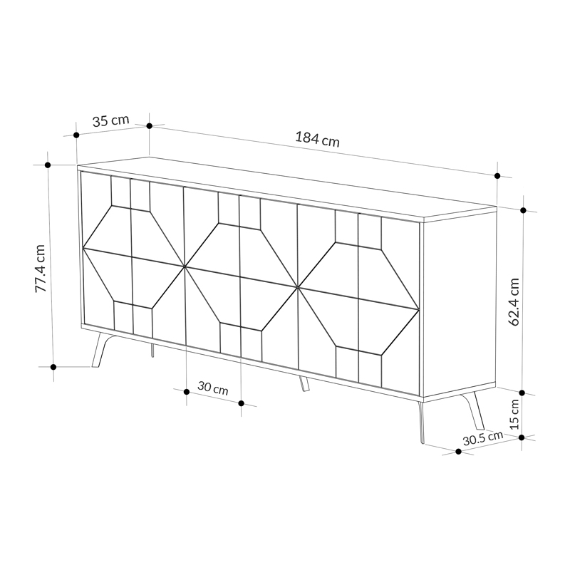 Μπουφές Dune Megapap χρώμα sapphire oak 184x35x77,4εκ.