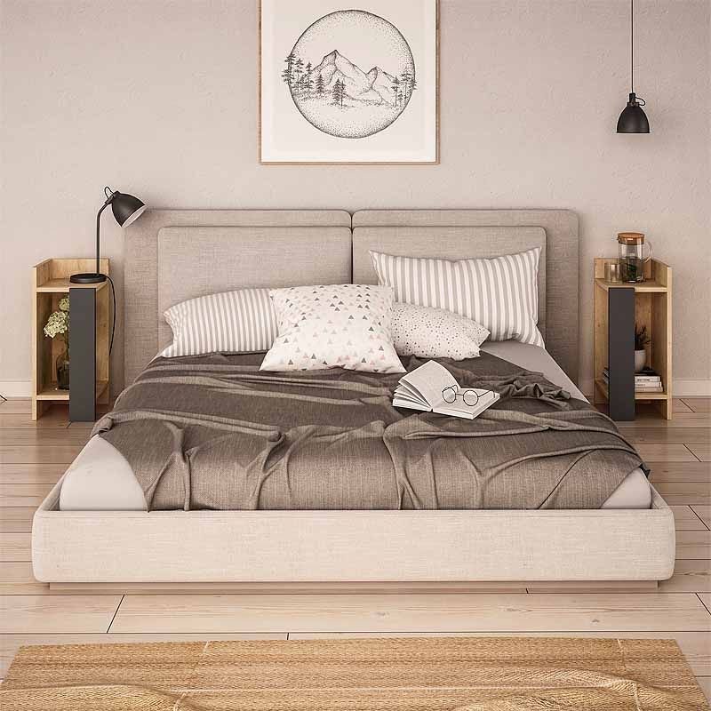 Κομοδίνο Elos Megapap σετ 2 τεμαχίων χρώμα sapphire oak - ανθρακί 25x27x60εκ.