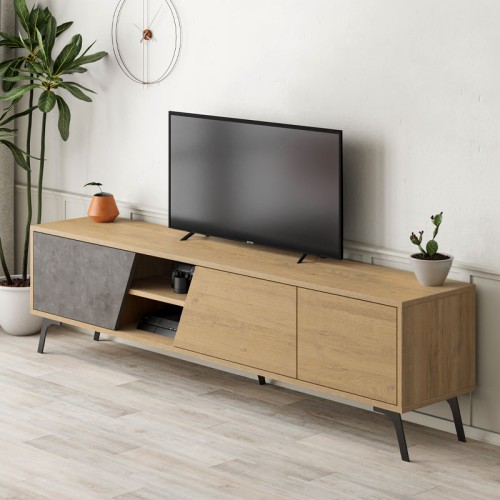 Έπιπλο τηλεόρασης Fiona Megapap χρώμα sapphire oak - γκρι ρετρό 180x35,6x48εκ.