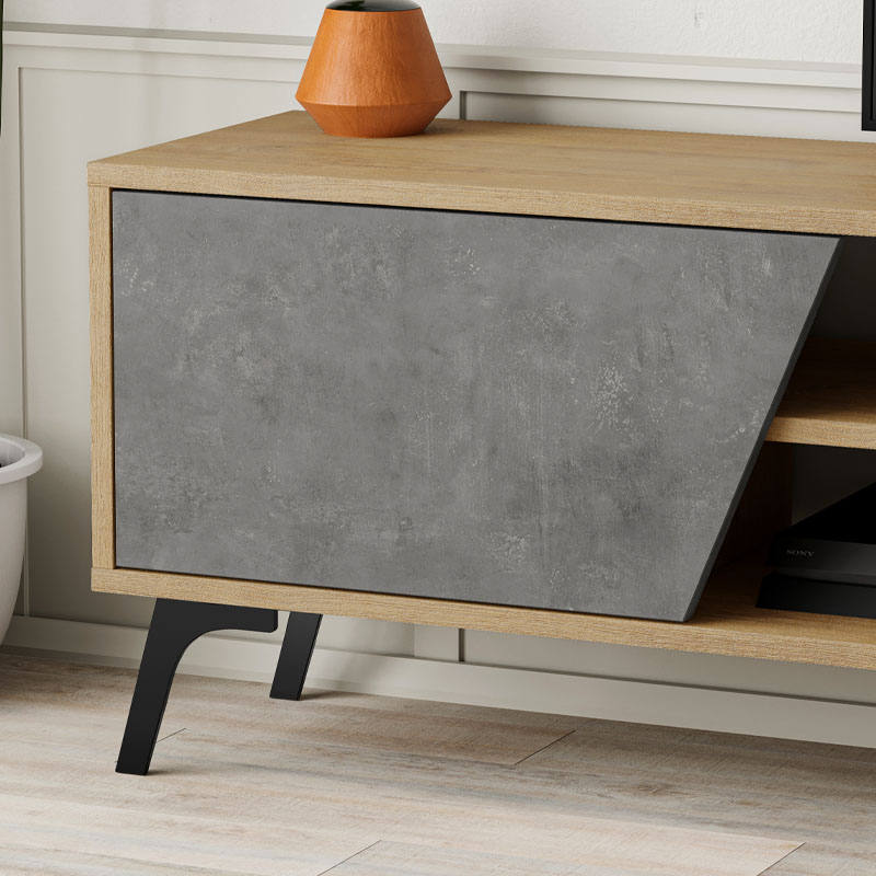 Έπιπλο τηλεόρασης Fiona Megapap χρώμα sapphire oak - γκρι ρετρό 180x35,6x48εκ.