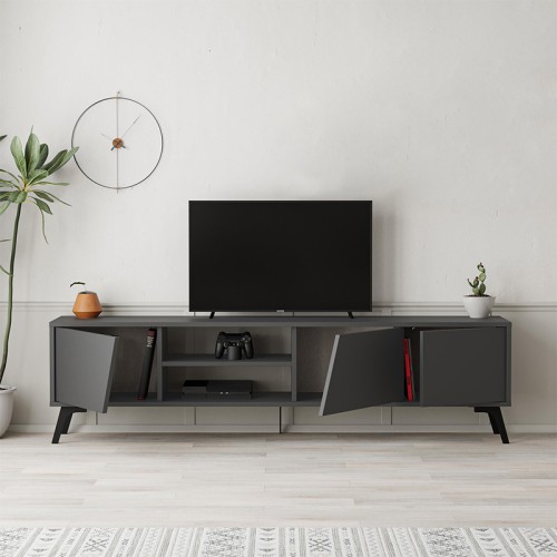 Έπιπλο τηλεόρασης Fiona Megapap χρώμα ανθρακί 180x35,6x48εκ.