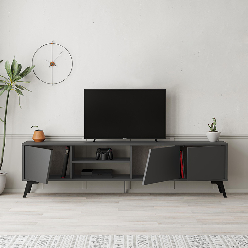 Έπιπλο τηλεόρασης Fiona Megapap χρώμα ανθρακί 180x35,6x48εκ.