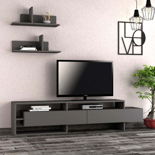 Έπιπλο τηλεόρασης Gara Megapap χρώμα ανθρακί 180x29,8x42εκ.