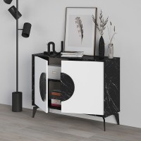 Μπουφές Gora Megapap χρώμα μαύρο εφέ μαρμάρου - λευκό 110x35,6x82εκ.