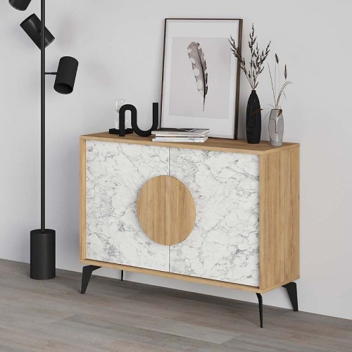 Μπουφές Gora Megapap χρώμα sapphire oak - λευκό εφέ μαρμάρου 110x35,6x82εκ.