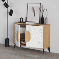 Μπουφές Gora Megapap χρώμα sapphire oak - λευκό εφέ μαρμάρου 110x35,6x82εκ.
