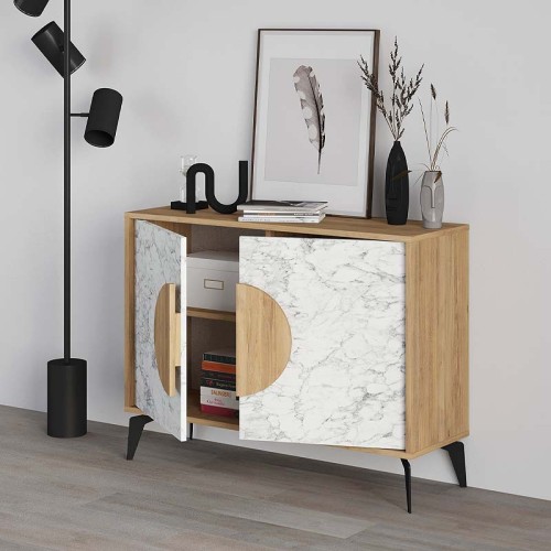 Μπουφές Gora Megapap χρώμα sapphire oak - λευκό εφέ μαρμάρου 110x35,6x82εκ.