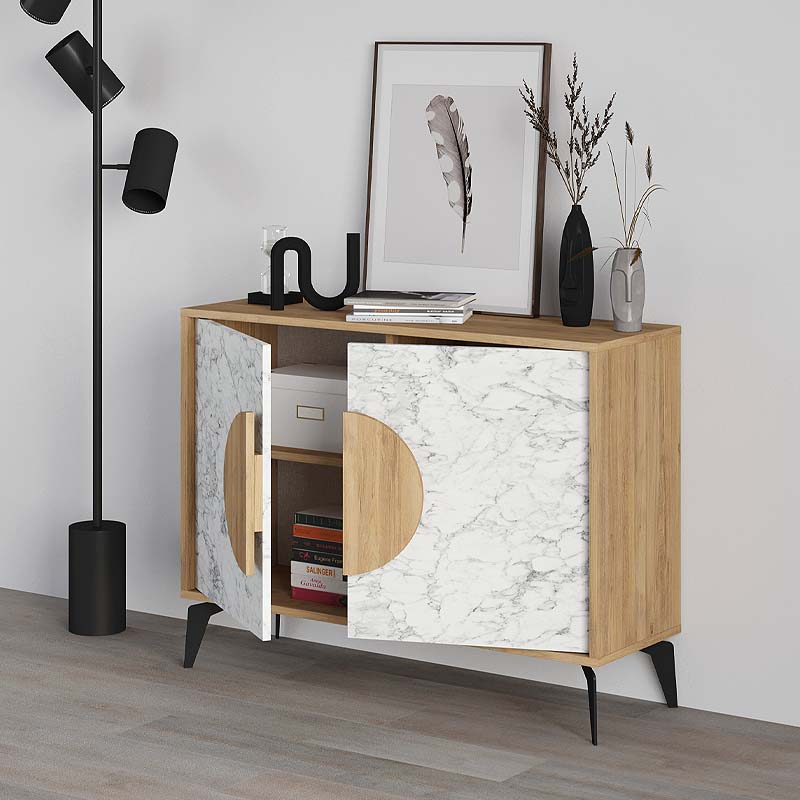 Μπουφές Gora Megapap χρώμα sapphire oak - λευκό εφέ μαρμάρου 110x35,6x82εκ.