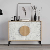 Μπουφές Gora Megapap χρώμα sapphire oak - λευκό εφέ μαρμάρου 110x35,6x82εκ.