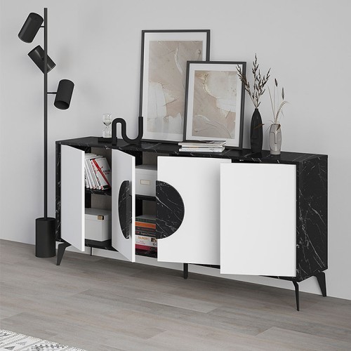 Μπουφές Gora Megapap χρώμα μαύρο εφέ μαρμάρου - λευκό 180x35,6x82εκ.