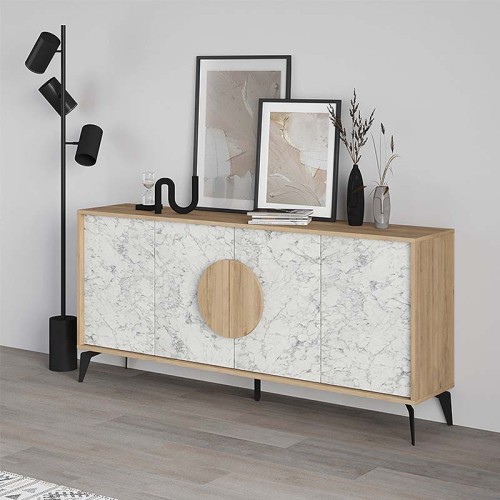Μπουφές Gora Megapap χρώμα sapphire oak - λευκό εφέ μαρμάρου 180x35,6x82εκ.