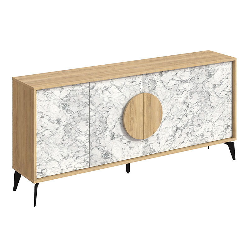 Μπουφές Gora Megapap χρώμα sapphire oak - λευκό εφέ μαρμάρου 180x35,6x82εκ.