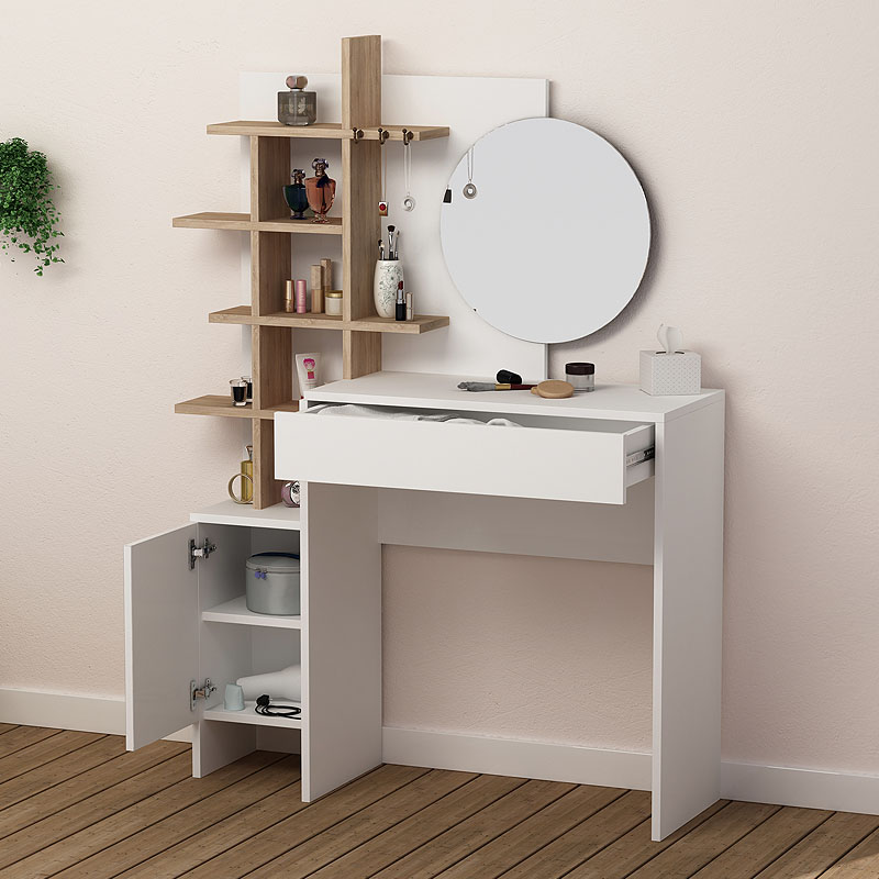 Τουαλέτα με καθρέπτη Mup Megapap χρώμα λευκό - sapphire oak 105x35x151εκ.