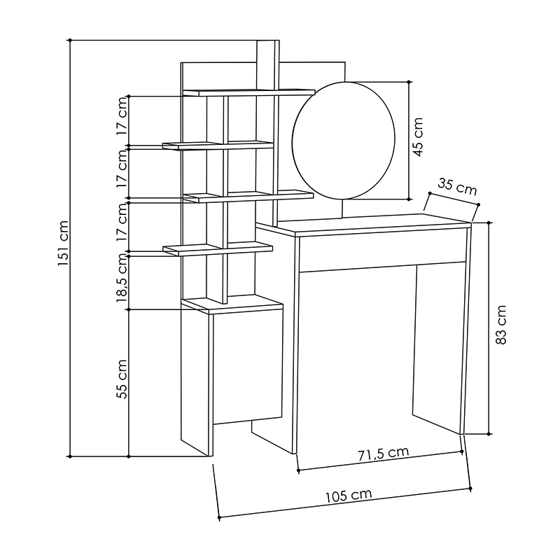 Τουαλέτα με καθρέπτη Mup Megapap χρώμα λευκό - sapphire oak 105x35x151εκ.