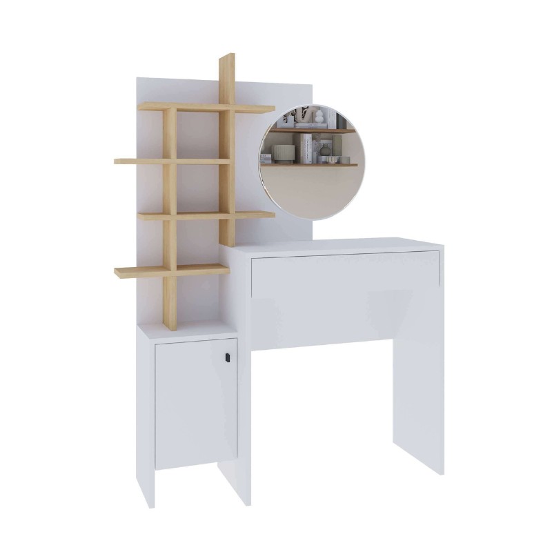 Τουαλέτα με καθρέπτη Mup Megapap χρώμα λευκό - sapphire oak 105x35x151εκ.