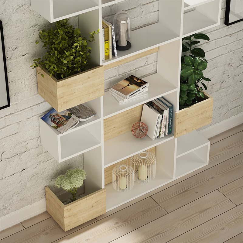 Βιβλιοθήκη Niho Megapap χρώμα λευκό - sapphire oak 120x25,3x171εκ.