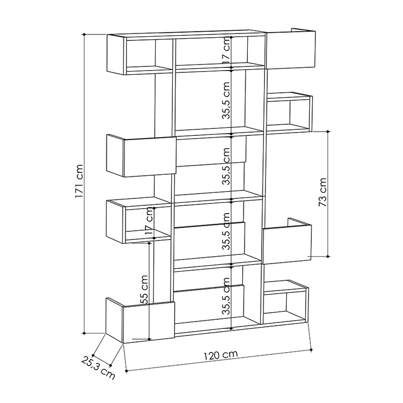 Βιβλιοθήκη Niho Megapap χρώμα λευκό - sapphire oak 120x25,3x171εκ.