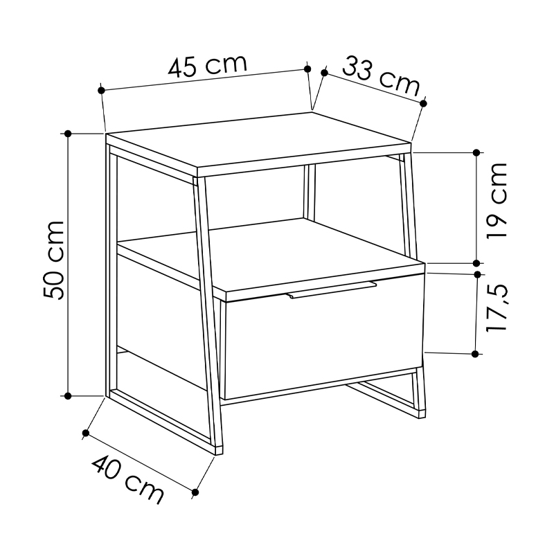 Κομοδίνο Pal Megapap χρώμα γκρι ρετρό 45x40x50εκ.