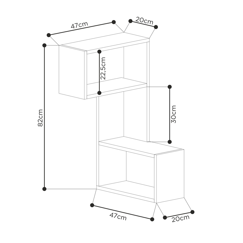 Ραφιέρα τοίχου γωνιακή Part Megapap χρώμα ανθρακί 47x20x82εκ.