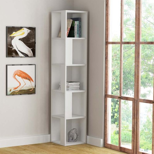 Βιβλιοθήκη γωνιακή Piano Megapap χρώμα λευκό 31,4x31,4x158,9εκ.