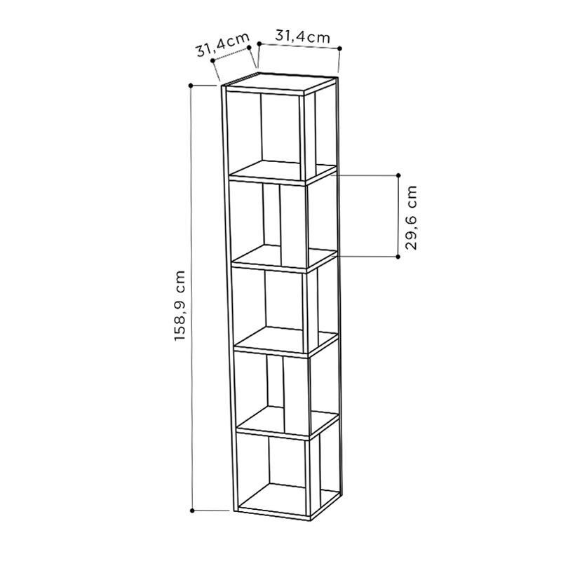 Βιβλιοθήκη γωνιακή Piano Megapap χρώμα λευκό 31,4x31,4x158,9εκ.