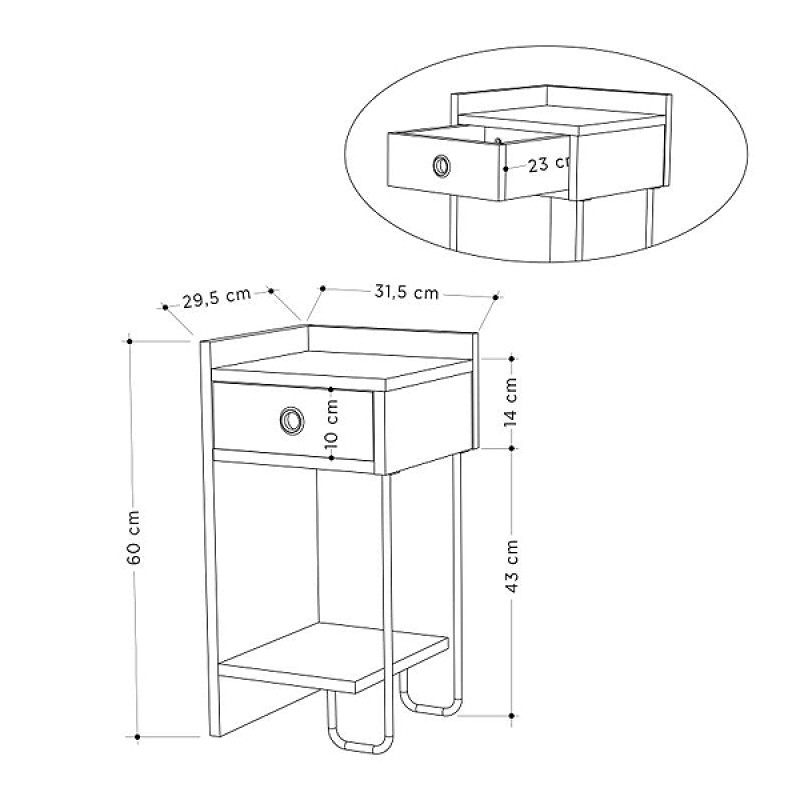 Κομοδίνο Sirius Megapap αριστερό χρώμα sapphire oak 32x30x61εκ.