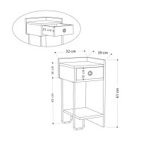 Κομοδίνο Sirius Megapap δεξί χρώμα λευκό 32x30x61εκ.