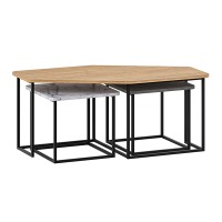 Τραπεζάκι σαλονιού σετ 3 τμχ. Nesty Megapap χρώμα saphhire oak - γκρι ρετρό - λευκό εφέ μαρμάρου 110x60x48εκ.