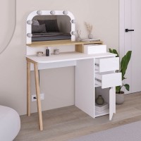 Τουαλέτα με καθρέπτη Avien Megapap με LED χρώμα λευκό - sapphire oak 105x51,1x131εκ.