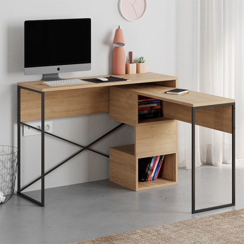 Γραφείο εργασίας πολυμορφικό Badau Megapap χρώμα sapphire oak 110x37,2x77εκ.
