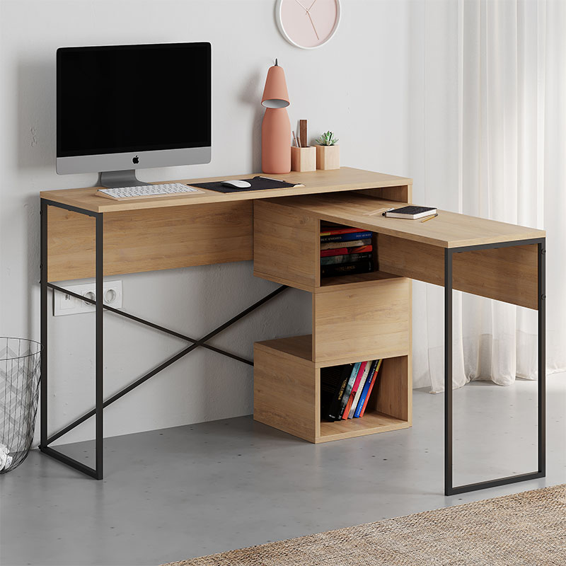 Γραφείο εργασίας πολυμορφικό Badau Megapap χρώμα sapphire oak 110x37,2x77εκ.