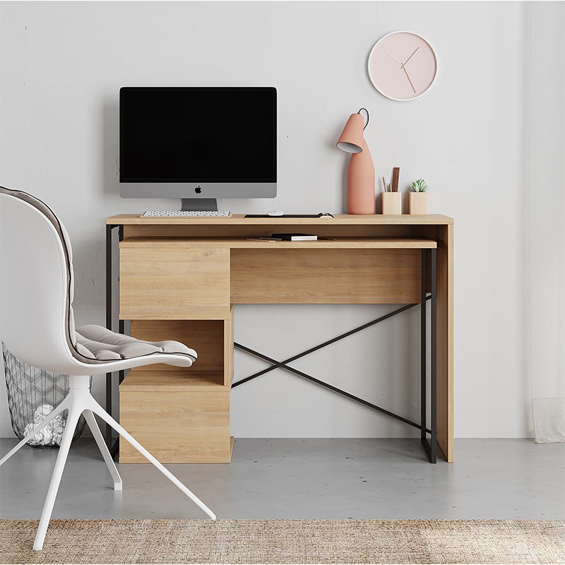 Γραφείο εργασίας πολυμορφικό Badau Megapap χρώμα sapphire oak 110x37,2x77εκ.