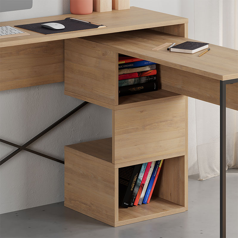Γραφείο εργασίας πολυμορφικό Badau Megapap χρώμα sapphire oak 110x37,2x77εκ.