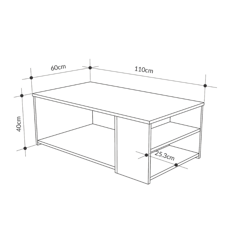 Τραπεζάκι σαλονιού Berg Megapap χρώμα sapphire oak - λευκό 110x60x40εκ.