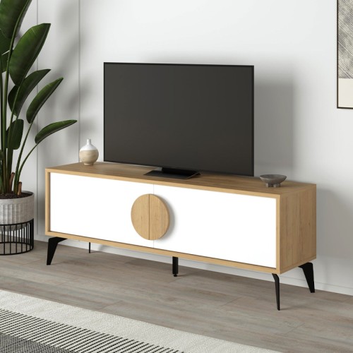 Έπιπλο τηλεόρασης Gora Megapap χρώμα sapphire oak - λευκό 140x35,6x51εκ.