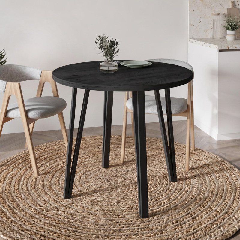 Τραπέζι Xana Megapap χρώμα black wood Ø90x77,5εκ.